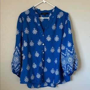 Catherine Malandrino Blue and White Patterned Blouse